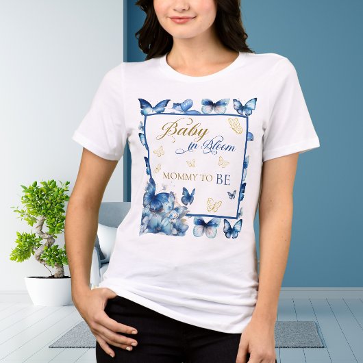 Elegante Wit Blauwe Vlinder Baby in Bloom Mama Tri-Blend Shirt