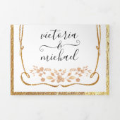 Elegante wit en goud Bloemen bruiloft Tri-Fol Drieluik Uitnodiging (Cover)