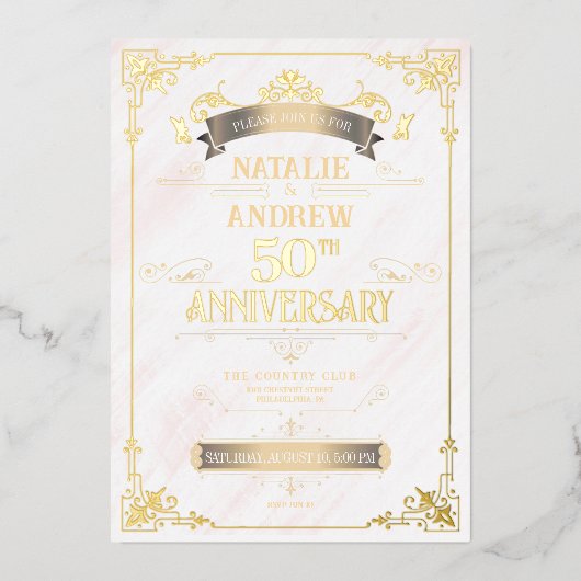 Elegante Wit en Gouden Rand Folie Uitnodiging (Voorkant)