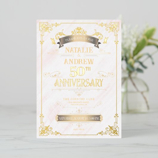 Elegante Wit en Gouden Rand Folie Uitnodiging (Staand Voorkant)