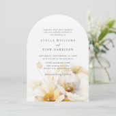 Elegante Wit Geel Gouden Bloemen Details Huwelijk Kaart (Staand voorkant)