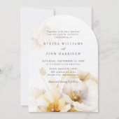 Elegante Wit Geel Gouden Bloemen Details Huwelijk Kaart (Voorkant)