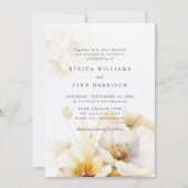 Elegante Wit Geel Gouden Bloemen Details Huwelijk Kaart (Voorkant)