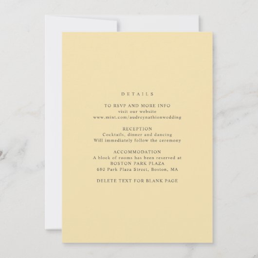 Elegante Wit Geel Gouden Bloemen Details Huwelijk Kaart (Achterkant)