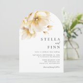 Elegante Wit Geel Gouden Bloemen Details Huwelijk Kaart (Staand voorkant)