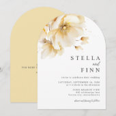 Elegante Wit Geel Gouden Bloemen QR Code Huwelijk Kaart (Voorkant / Achterkant)