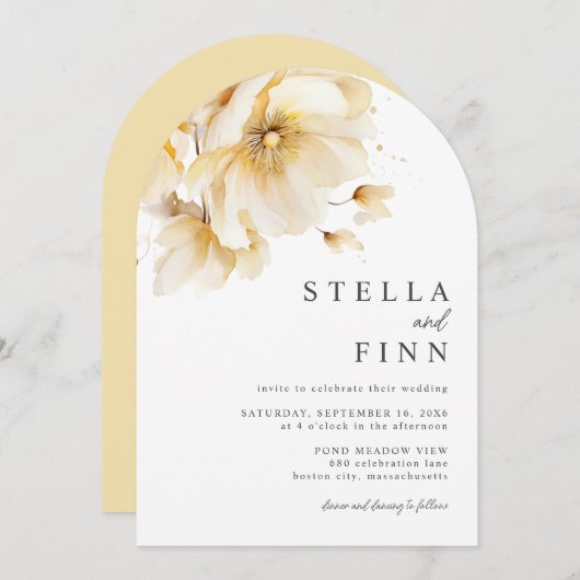 Elegante Wit Geel Gouden Bloemen QR Code Huwelijk Kaart (Voorkant / Achterkant)