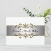 Elegante Wit Goud 50ste Verjaardag Uitnodiging Fif (Staand voorkant)