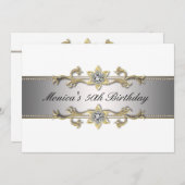 Elegante Wit Goud 50ste Verjaardag Uitnodiging Fif (Voorkant / Achterkant)