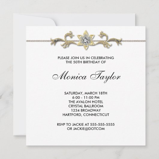 Elegante Wit Goud 50ste Verjaardag Uitnodiging Fif (Achterkant)