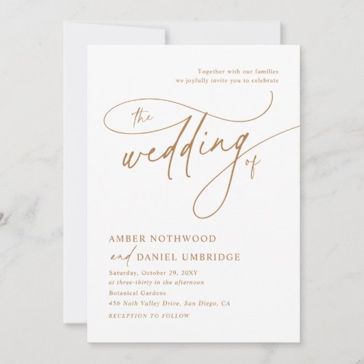 Elegante Wit & Goud  Bloemen Huwelijk Kaart (Voorkant)