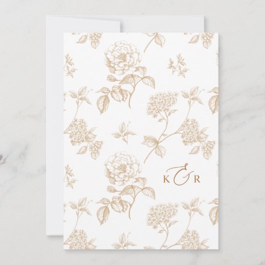 Elegante Wit & Goud  Bloemen Huwelijk Kaart (Achterkant)