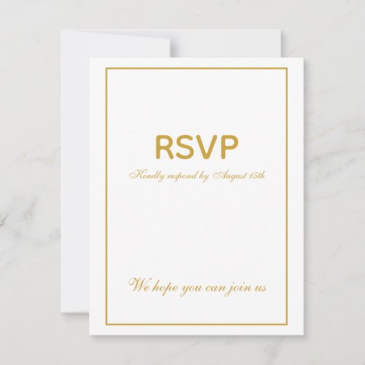 Elegante  Wit Goud Eenvoudige Bruiloft RSVP Kaartje (Voorkant)