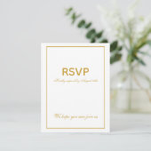 Elegante  Wit Goud Eenvoudige Bruiloft RSVP Kaartje (Staand voorkant)