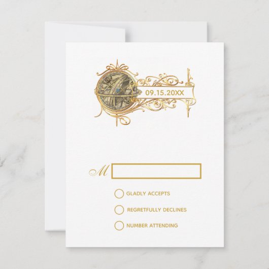 Elegante Wit Goud Eenvoudige Bruiloft RSVP Kaartje (Achterkant)