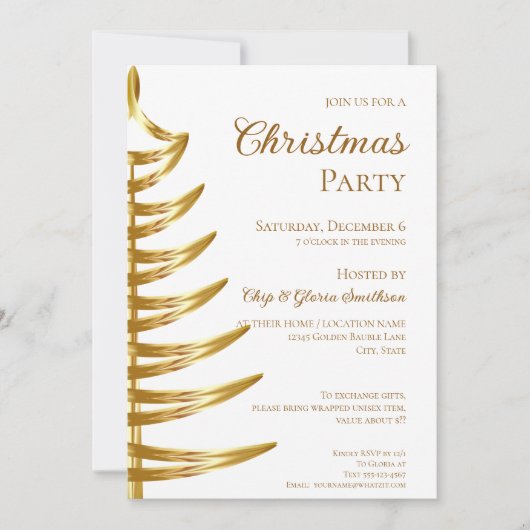 Elegante Wit & Goud Kerstfeest uitnodiging (Voorkant)