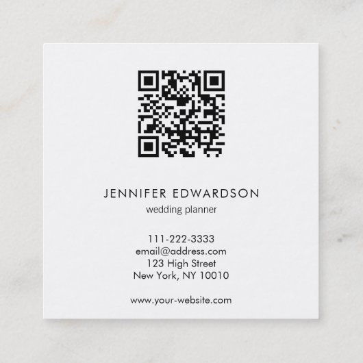 Elegante wit goud marmer QR code professional Vierkante Visitekaartje (Achterkant)