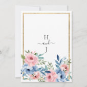 Elegante wit goud roze blauwe bloemen bruiloft kaart (Achterkant)