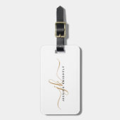 Elegante Wit Goud Script Monogram Naam Eenvoudig Bagagelabel (Voorkant verticaal)