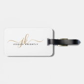 Elegante Wit Goud Script Monogram Naam Eenvoudig Bagagelabel (Achterkant horizontaal)