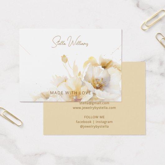 Elegante Wit Gouden Bloem Ketting Display Kaart (Kantoor)