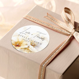 Elegante Wit Gouden Bloemen Huwelijksliefde + Beda Ronde Sticker