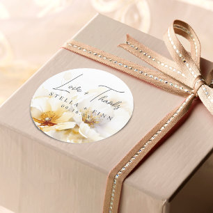 Elegante Wit Gouden Bloemen Huwelijksliefde + Beda Ronde Sticker