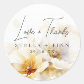 Elegante Wit Gouden Bloemen Huwelijksliefde + Beda Ronde Sticker (Voorkant)