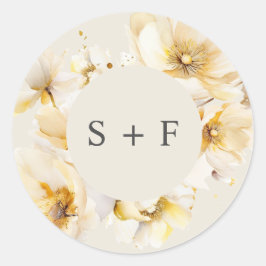 Elegante Wit Gouden Bloemen Initialen bruiloft Ronde Sticker