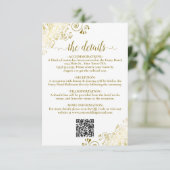 Elegante Wit & Gouden Huwelijk QR Code Details Informatiekaartje (Staand voorkant)