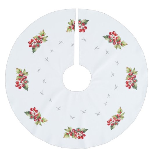 Elegante Wit met Rode Bessen & Sterren Kerstmis Kerstboom Rok (Voorkant)