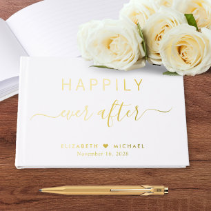 Elegante Wit Naar 'T Geluk Witte Bruiloft Gastenboek