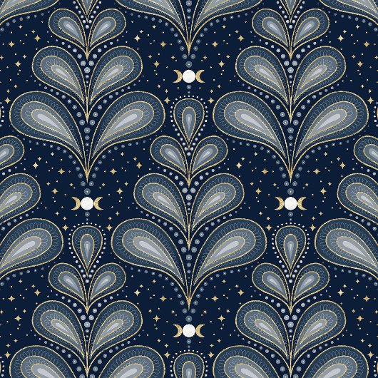Elegante Witch Blue en Gold Art Deco Patroon Inpakpapier Vel