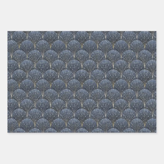 Elegante Witch Blue en Gold Art Deco Patroon Inpakpapier Vel (Voorkant)