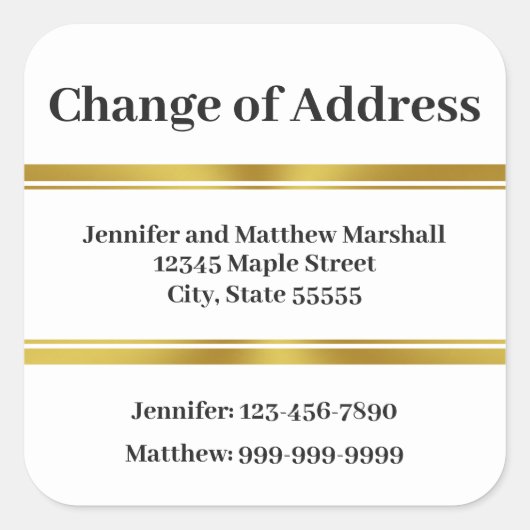 Elegante witgouden adreswijziging vierkante sticker (Voorkant)