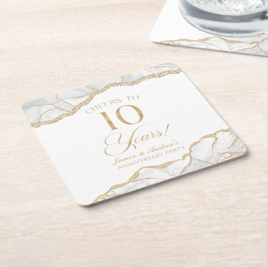 Elegante witgouden agaat 10e Jubileum partij Kartonnen Onderzetters (Schuin)