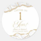 Elegante witgouden agaat 1e Jubileum partij Ronde Sticker (Voorkant)