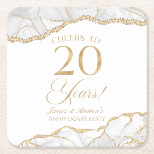 Elegante witgouden agaat 20e Jubileum partij Kartonnen Onderzetters (Voorkant)