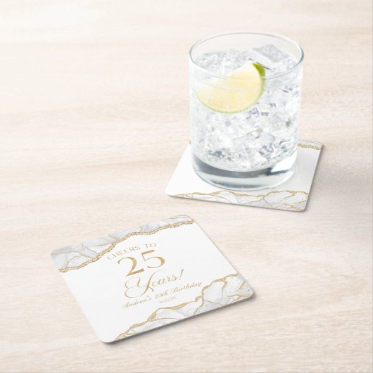 Elegante witgouden agaat 25e verjaardagsfeest kartonnen onderzetters (Insitu)