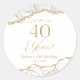 Elegante witgouden agaat 40e verjaardagsfeest ronde sticker