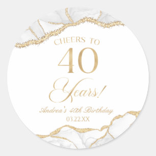 Elegante witgouden agaat 40e verjaardagsfeest ronde sticker
