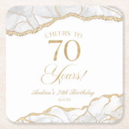Elegante witgouden agaat 70e verjaardagsfeest kartonnen onderzetters