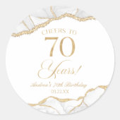Elegante witgouden agaat 70e verjaardagsfeest ronde sticker (Voorkant)