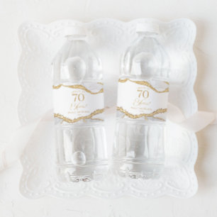 Elegante witgouden agaat 70e verjaardagsfeest waterfles etiket
