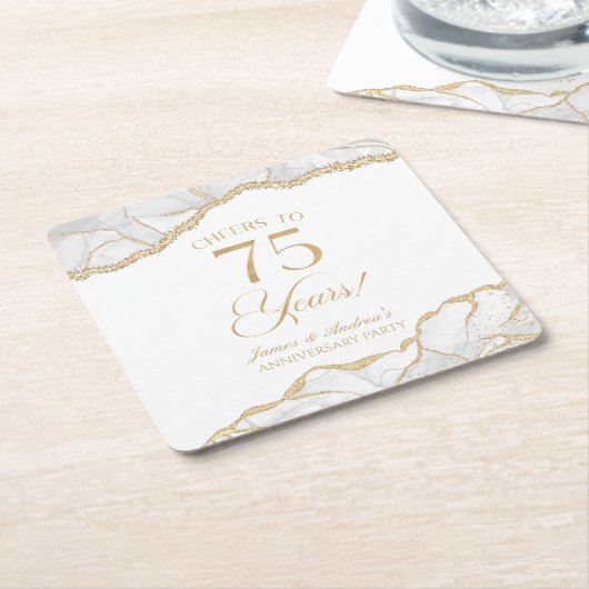 Elegante witgouden agaat 75e Jubileum partij Kartonnen Onderzetters (Schuin)