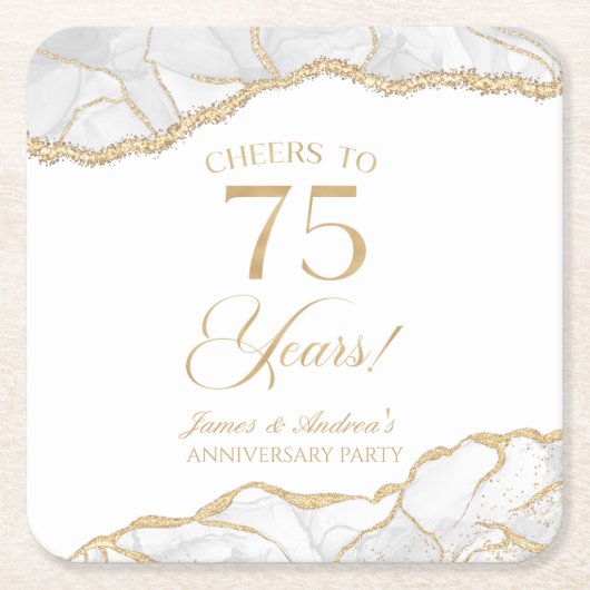 Elegante witgouden agaat 75e Jubileum partij Kartonnen Onderzetters (Voorkant)