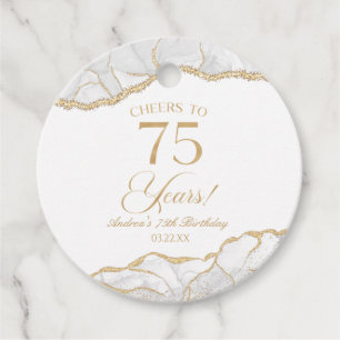 Elegante witgouden agaat 75e verjaardagsfeest bedankjes labels