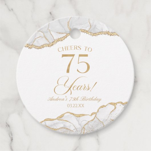 Elegante witgouden agaat 75e verjaardagsfeest bedankjes labels (Voorkant)