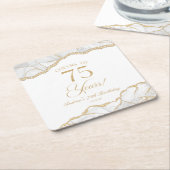 Elegante witgouden agaat 75e verjaardagsfeest kartonnen onderzetters (Schuin)