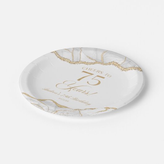 Elegante witgouden agaat 75e verjaardagsfeest papieren bordje (Gekanteld)